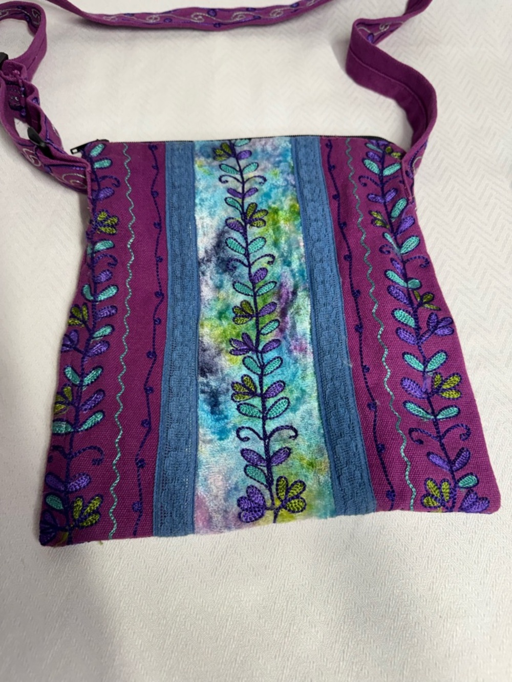 Blue Sky Purple Embroidered Floral Crossbody Bag Boho Bohemian Gypsy shoulder
